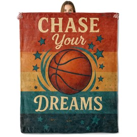 mrfwo Basketball & Stars Blanket, Soft Flannel Retro Sports Throw Blanket for Couch - Lightweight Fuzzy Bed Travel Chair Blankets, Gifts for Athletes Teens Kids Basketball Fans, Room Decor 50"×60"