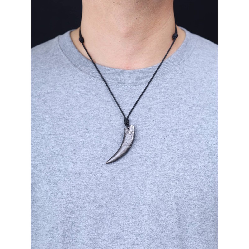 COAI Wolf Carved Golden Obsidian Wolf Fangs, Lucky Amulet Pendant/Necklace,