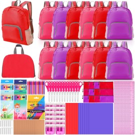 Dansydaisy 12 Sets 180 Pcs Bulk Backpacks with School Supplies Back to School Donations Bulk Essentials Includes Backpacks Notebooks Pencils Rulers Crayons Erasers Scissors and More(Bright Color)