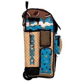 Boombah Rolling Superpack Baseball/Softball Gear Bag - Telescopic Handle - Holds 4 Bats - Wheeled Version - Ice Cream Monster Cookie Gold/Columbia Blue/Brown