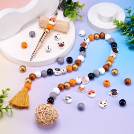 Bestewelry 200 pcs Cat Wooden Beads Cat Head Natural Wood Beads 15-16 mm Round Loose Spacer Beads for DIY Bracelet Necklace Jewelry Making Home Decor