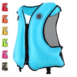 FORWEWAY Adults High-Visibility Inflatable Swimming Jacket Adjustable Buoyancy Vest with Dual Air Chambers for Surfing Kayaking Diving Water Safety (Blue)