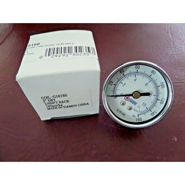 Coilhose, G18160, 2" Dial, Dry Gauge, 1/8 NPT, Back Mount,