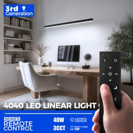 Barrina 4040 Remote Series LED Linear Light Fixture with Remote, 3rd-Generation, 4FT 40W Seamless Connection, 3000K to 6000K Color Changing, Dimmable Island Lights for Kitchen Garage, Black, 1 Pack