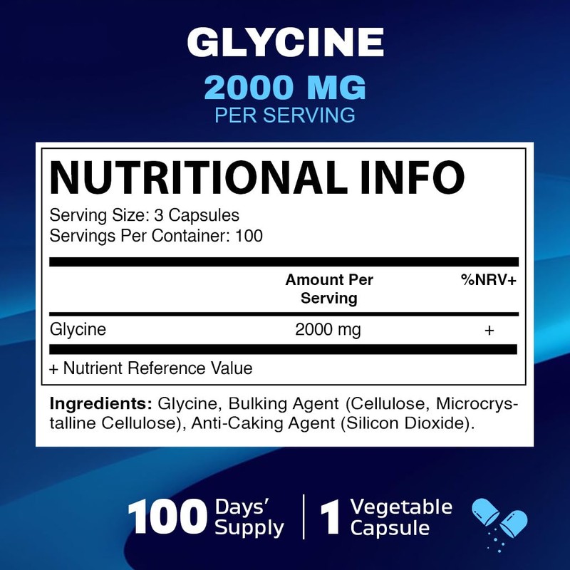 Vitamatic Glycine Supplement, 2000mg Per Serving, 300 Count, Non-GMO, Gluten