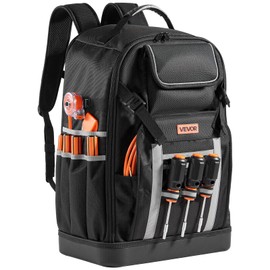 VEVOR Tool Backpack, 56 Pockets, Heavy-duty Tools Storage Organizer Bags with Molded Base, Electrician Jobsite Backpack for Construction Jobsite, Electrician, Industrial, Repairman, and HVAC Techs