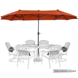 PHI VILLA 13ft Outdoor Market Umbrella Double-Sided Twin Large Patio Umbrella with Crank, Orange Red