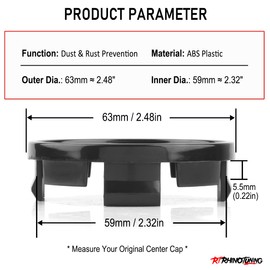 RhinoTuning 4 x 63 mm wheel hub caps, hub cover, 59 mm, hub caps, 2.48 inches, wheel hub cover for 52110398AA 96452314, 42603-AC020 (black)