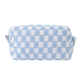 Terceton Checkered Makeup Bag Cute Upencil Case Travel Pouch Portable Zipper Small Toiletry Bag Cosmetic Case for Girl Women
