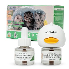 SOICARE Cat Pheromones Calming Diffuser, Cat Anxiety Relief Calming Diffuser, Pheromone Diffuser to Calm Multi Cats,Basic Kit (1 Diffuser & 2 x 48ml Refills) for 50 Days Calming Cat Treats