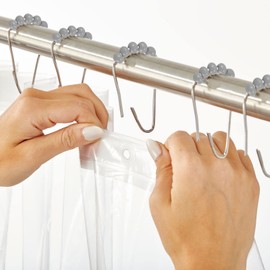 mDesign Steel Metal Easy-Glide Roller Ball Shower Curtain Rings - Bathroom Shower Curtain and Curtain Liner Rolling Ring Hooks for Shower Rod, Guest Bath and Powder Room - 12 Rings - Gray