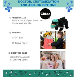 DolliBu Wild Large Black Bear Doctor Plush Toy - Super Soft Bear Doctor Stuffed Animal Dress Up with Cute Scrub Cap and Face Mask Outfit - Fluffy Doctor Toy Plush Gift - 16 Inch