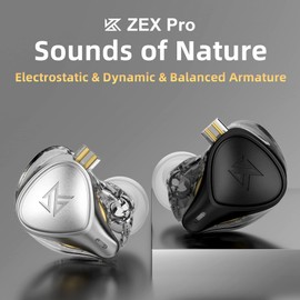 erjigo ZEX Pro Triple Hybrid Driver HiFi in Ear Earphone KZ ZEXPro IEMs Earbuds with Detachable 0.75mm 2Pin Silver-Plated Cable (Black, with Mic)