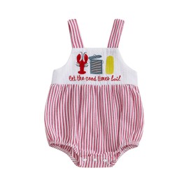 FYBITBO Newborn Baby Boy Girl Summer Clothes Mardi Gras Crawfish Boil Bubble Romper Bibs Onesie Suspenders Overalls Outfit (Crawfish boil pink, 6-12 Months)