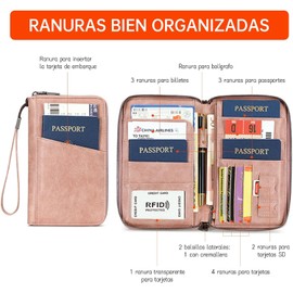 Lumbor37 Porta Pasaporte, RFID para Pasaporte Familiar, Organizador de Documentos de Viaje, Capacidad para 4 Pasaportes – Rosa