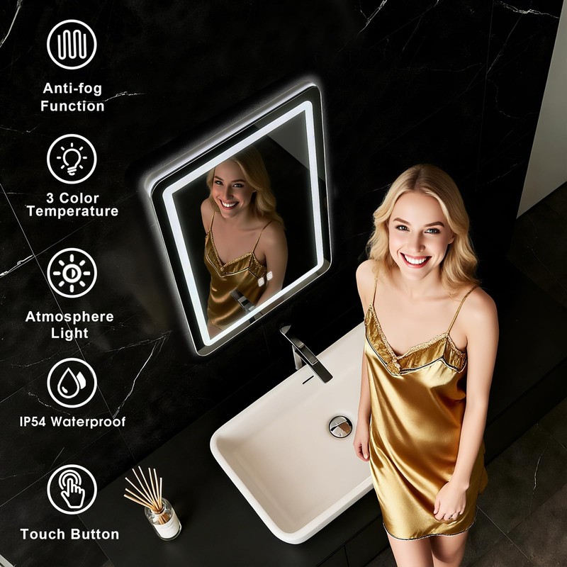 LED Bathroom Mirror, 16 x 24 Inch Anti-Fog Bathroom Mirror