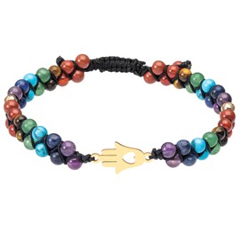 KYEYGWO 7 Chakra Stone Bead Bracelet for Men and Women, Adjustable Double Braided Bracelets, Crystal Bracelet, Yoga Bracelet, Gemstone Jewellery, Stone, stone
