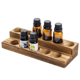 MyGift 8.5 Inch Rustic Burnt Solid Wood Essential Oil Holder Stand with 2 Tier Display, Vanity Tabletop Cosmetic Storage Organizer Rack, Holds 11 (20ml) Bottles