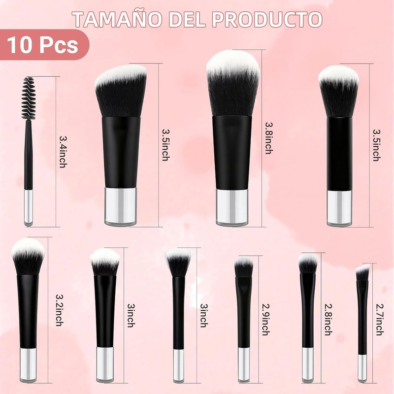 15 Piezas Brochas para Maquillaje con 10 Brochas, 2 Esponjas,