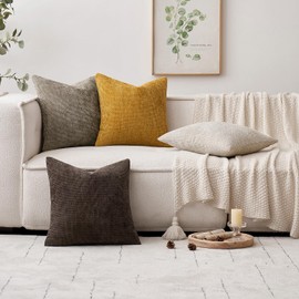 MIULEE Pack of 2 Dark Brown Decorative Pillow Covers 20x20 Inch Soft Chenille Couch Throw Pillows Farmhouse Cushion Covers for Home Decor Sofa Bedroom Living Room