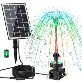 GAIZERL Solar Fountain Pump, Upgrade 3.5W Glass Panel Solar Water Pump Kits with Stake, 16.4ft Cable, 2000mAh Battery, Colorful Lights, Solar Powered Bird Bath Water Pump for Hummingbird, Garden