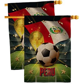 World Cup Peru Burlap House Flags 2 pcs Pack Sports Soccer Game Goal Ball Football Entertainment Activity Physical Small Decorative Gift Yard Banner Double-Sided Made In USA 28 X 40