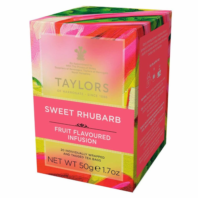 Taylors of Harrogate Sweet Rhubarb, Herbal Tea, Individually Wrapped Bags,