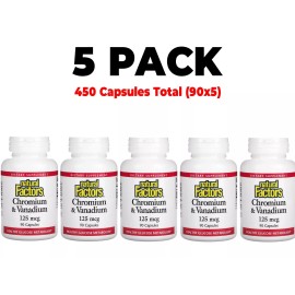 Natural Factors, Chromium & Vanadium, 5 PACK, 125 mcg, 90 Capsules each x 5