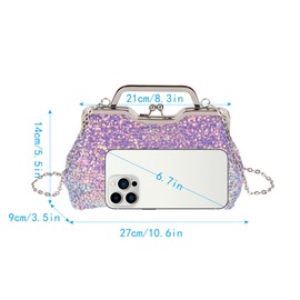Mermaid Sequins Clutch Crossbody Shell Bag Evening Banquet Handbag Party Prom Wedding Purse, Purple