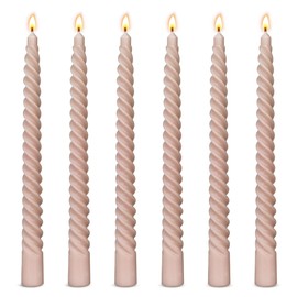 6 Pack 10 Inch Light-Mocha Spiral Taper Candles for Home Decor, Unscented Dripless Twisted Candlesticks for Weddings Dinner Holiday Decoration Formal Events