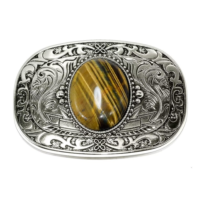 GURANSE Natural Gems Stone Belt Buckle With Acanthus Rectangle Frame