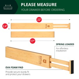 Drawer Divider and Organizer for Kitchen Organization - Adjustable Bamboo Drawer Dividers Organizers (17 - 22") - 4-Pack Expandable Drawer Organization Separators for Kitchen, Bedroom & More, Natural