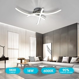 UDIYO LED Ceiling Light, 18 W Ceiling Light, 6000 K Cool White, 3 Built-in LED Boards, Modern Curved Ceiling Light for Living Room, Bedroom