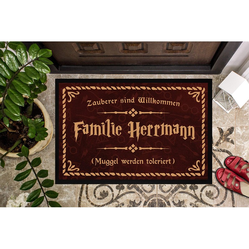 SpecialMe® Doormat with Name Family Saying Wizards Are Welcome Muggle