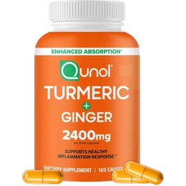 Qunol Turmeric Curcumin with Black Pepper & Ginger, 2400mg Turmeric Extract with 95% Curcuminoids, Extra Strength Supplement, Enhanced Absorption, Joint Support Supplement, 105 Count
