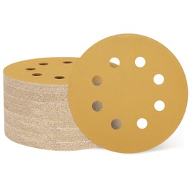 HARFINGTON 50 Pcs 5 Inch Sanding Discs, 320 Grit Hook and Loop Sandpaper, 8-Hole Aluminum Oxide Round Orbital Sander Sandpaper for Woodworking Automotive Metal Polishing, Yellow