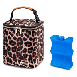 BABEYER BreastMilk Cooler Bag with Ice Pack Fits 4 Baby Bottles Up to 9 Ounce, Baby Bottle Bag for Nursing Mom Daycare-Leopard Print