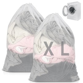 2 Pcs Mesh Laundry Bags, 70×90cm Heavy Duty Laundry Bag for Washing Machine, Large Washing Net Bags for Laundry with Drawstring, Large Laundry Bags for Dirty Clothes Beddings Plush Toys(White)