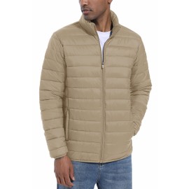 MAGCOMSEN Puffer Jacket Men Packable Down Jackets Lightweight Winter Coats Waterproof Insulated Jacket Khaki M