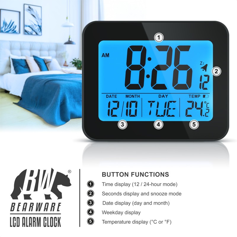 Digital Alarm Clock for Bedrooms, Bedside Clock with 3,5" (9cm)