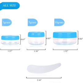 25PCS 3 Gram Sample Containers, 3ml Empty Jars with Lids, Small Cosmetic Containers, Mini Sample Jars with 2PCS Mini Spatulas for Make Up, Oils, Lotion, Powder, Paint, Jewelry, Lip Balms(Blue Lid)