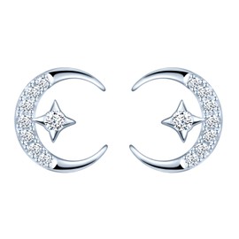 MicLee Fashionable Women's Earrings 925 Sterling Silver Cubic Zirconia Stud Earrings Moon & Stars Stud Earrings with Gift Bag Super Christmas Gift, Silver Cubic Zirconia, Cubic Zirconia