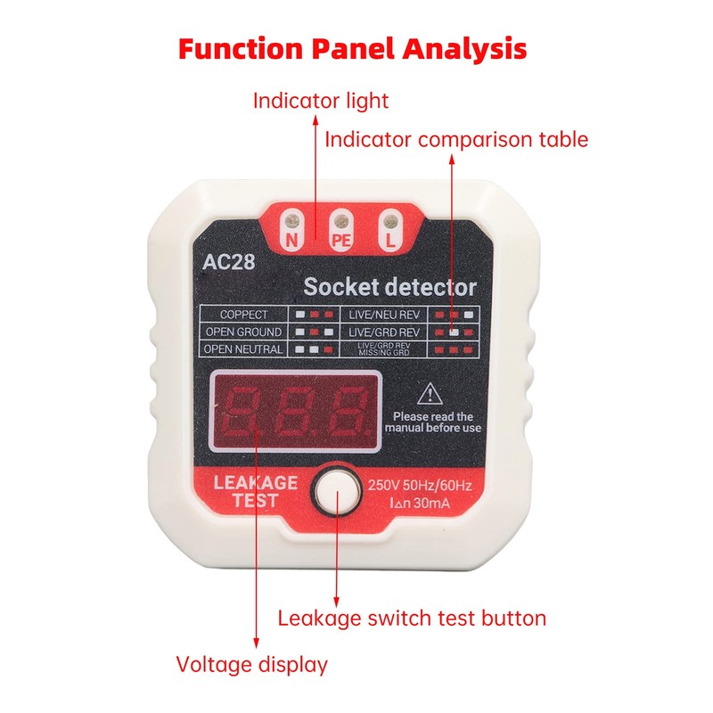 Fydun Socket Tester, LCD Digital Display, Phase Detector, Ground Wire,