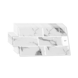 BUYBLIFE 16 Sheets 3D Tile Stickers, Self Adhesive Wall Tiles Peel and Stick Tiles Stick on Tiles Vinyl Backsplash Tiles Waterproof Retro DIY Tiles for Kitchen Bathroom (6"x12")