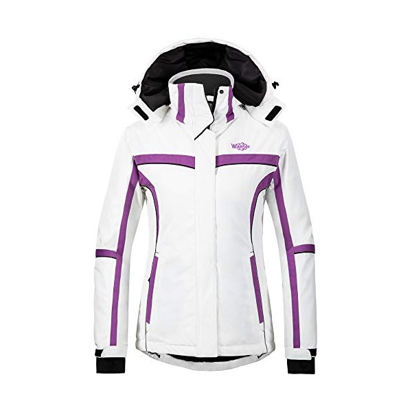Wantdo Women's Winter Printed Waterproof Ski Jacket Raincoat with Hood White L