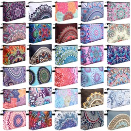 30 Pcs Cosmetic Bag for Women Portable Makeup Bags Bulk Mandala Flower Waterproof Pouches for Travel Zipper Makeup Pouch Multifunctional Toiletry Bag Accessories Organizer for Girls Gifts, 30 Styles