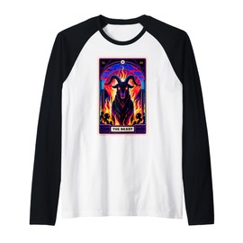 Funny Satanic Goat Tarot Card and Satan Beast Demonic Dark Raglan Baseball Tee