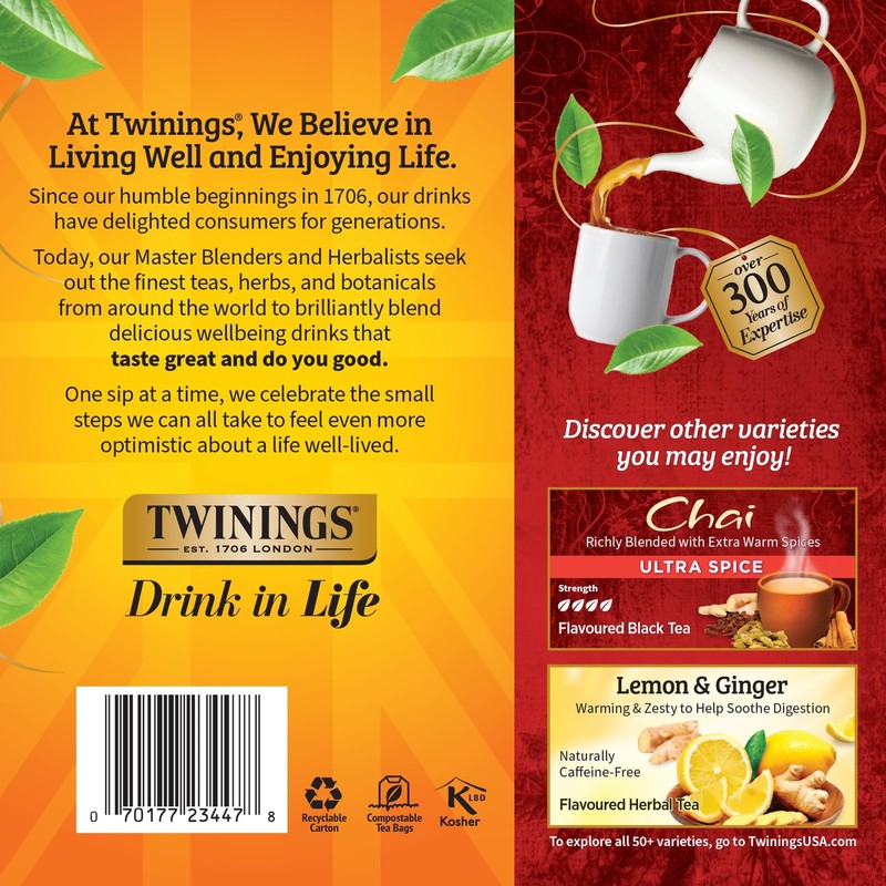 Twinings Chai Flavoured Black Tea 100 Count Individually Sealed Tea