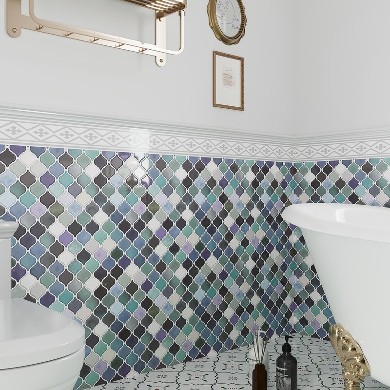 VEELIKE Teal Green Arabesque Backsplash Tile Peel and Stick Backsplash
