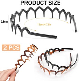 2 PCS zig zag headband, Women'S Adjustable Tooth hairbands,Fashionable Ladies Teeth hairpin, Plastic Sharks Tooth Hair Comb Hard hair band for Women Men Girls (Black, Amber)